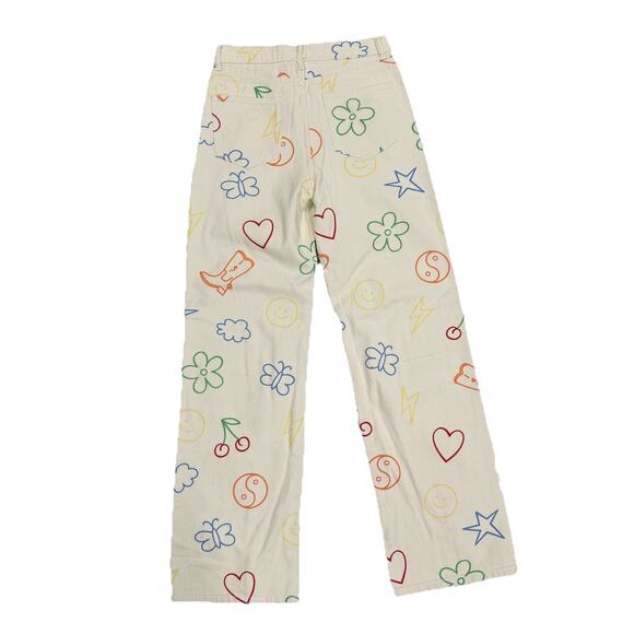 Princess Polly Emerson Pants Peace Love Ecru Doodle Size 6 - Picture 5 of 7